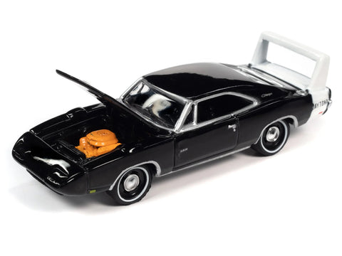 AUTO WORLD Johnny Lightning Muscle Cars 1:64 JLSP288B 1969 Dodge Charger Daytona (MCACN) (Gloss Black w/White Rear Stripe)