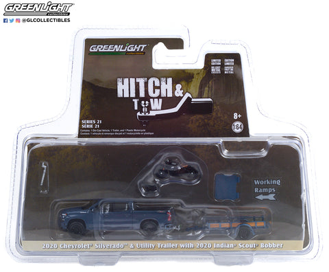 Greenlight Hitch & Tow 2020 Chevrolet Silverado with 2020 Indian Scout Bobber
