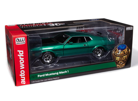 Auto World 1/18 Scale - 1971 FORD MUSTANG MACH 1 GREEN CLASS OF 1971 ANNIVERSARY
