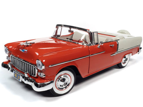 Auto World 1/18 Scale -1955 CHEVROLET BEL AIR CONVERTIBLE RED/ WHITE ANNIVERSARY