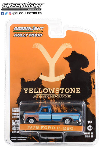 1978 FORD F-250 PICKUP BLUE RUSTED  YELLOWSTONE 1/64 BY GREENLIGHT 44980 E