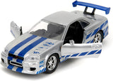 Jada 1:32 97184 Brian's 1999 Nissan Skyline GT-R (R34) -Silver/Blue