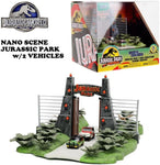 Jada Nano 34244 Jurassic Park 30th Anniversary Jurassic Gate Nano Scene Diorama w/ Two 1.65" Die-Cast Cars