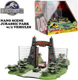 Jada Nano 34244 Jurassic Park 30th Anniversary Jurassic Gate Nano Scene Diorama w/ Two 1.65" Die-Cast Cars