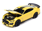 Auto World AWSP136A 1/64 2021 Ford Mustang Shelby GT500 Carbon Edition Track - Grabber Yellow With Twin Upper Black Stripes