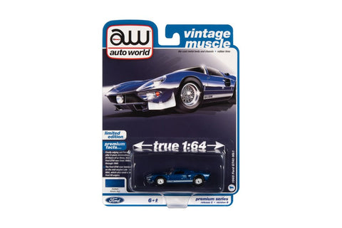 AUTO WORLD AWSP107B 1:64 1965 FORD GT40 MK1 (BLUE W/WHITE FORD G.T. ROCKER STRIPE) B7