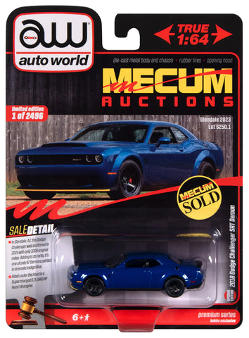 Auto World AWSP161 1:64 Mecum 2018 Dodge Challenger SRT Demon (Indiglo Blue) B7