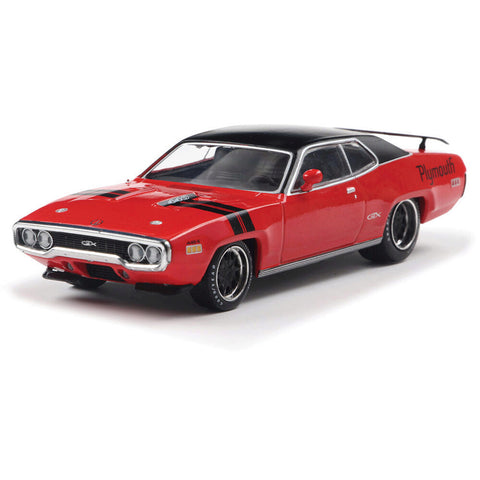 IXO 1/43 Scale - 1971 Plymouth GTX Rally Red with Black Top & Stripes IA43005