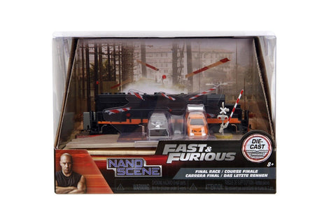 Jada Nano Scene Fast & Furious - Final Race - Train Diorama Set with Brian's Toyota Supra And Dom's Dodge charger