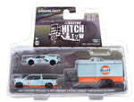 1/64 Racing Hitch & Tow Series 3 - 2021 Chevrolet Silverado and 2021 Chevrolet Corvette C8 Stingray Gulf Oil with Enclosed Gulf Oil Car Hauler