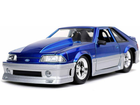 Jada 1/24 scale diecast model of 1989 Ford Mustang GT 5.0 Candy Blue and Silver "Bigtime Muscle"