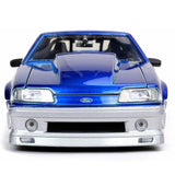 Jada 1/24 scale diecast model of 1989 Ford Mustang GT 5.0 Candy Blue and Silver "Bigtime Muscle"