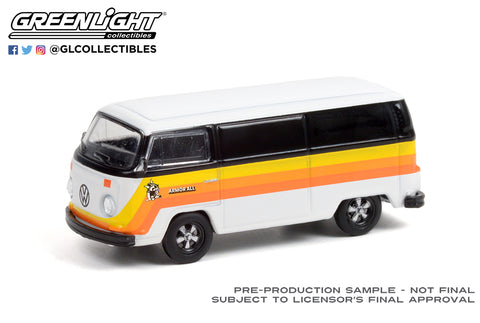 1/64 Greenlight 1976 Volkswagen Type 2 Panel Van Armor All White and Black with Stripes Club