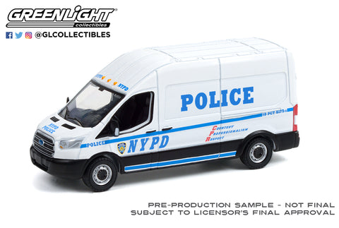 1/64 Greenlight 2015 Ford Transit LWB High Roof - NYPD NYC Police Route Runners