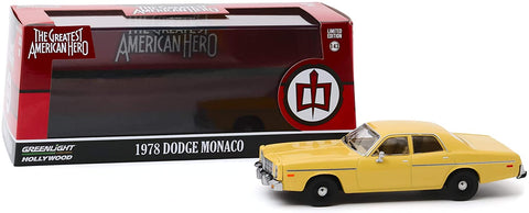 1/43 Die-Cast model of 1978 Dodge Monaco Yellow ''The Greatest American Hero'' (1981-1983) TV Series By Greenlight.