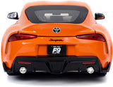 Jada 1/24 Scale Diecast Model of a Toyota Supra Orange with Black Stripes "Fast & Furious 9 F9"