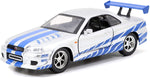 Jada -1:32 Scale - Fast and Furious - Brian’s Nissan Skyline GT-R R34 - Grey/Blue