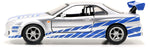 Jada -1:32 Scale - Fast and Furious - Brian’s Nissan Skyline GT-R R34 - Grey/Blue