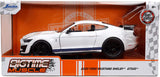 Jada -1/24 scale diecast car model of 2020 Ford Mustang Shelby GT500 Gloss White With Blue Stripes "Bigtime Muscle" die cast model car