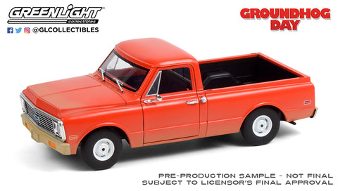 Greenlight 1/24 scale diecast car model of 1971 Chevrolet C-10 Pickup Truck Orange (Dirty) "Groundhog Day" (1993) Movie