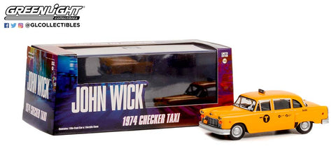 Greenlight 1/43 scale diecast car model of 1974 Checker Yellow #5L89 "N.Y.C. Taxi" "John Wick: Chapter 3 - Parabellum" (2019) Movie