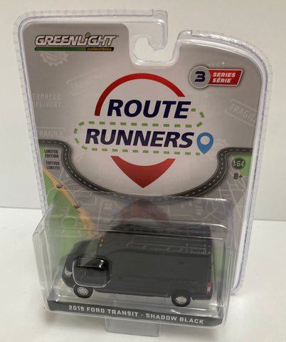 Greenlight Route Runners 1:64 2019 Ford Transit Shadow Black