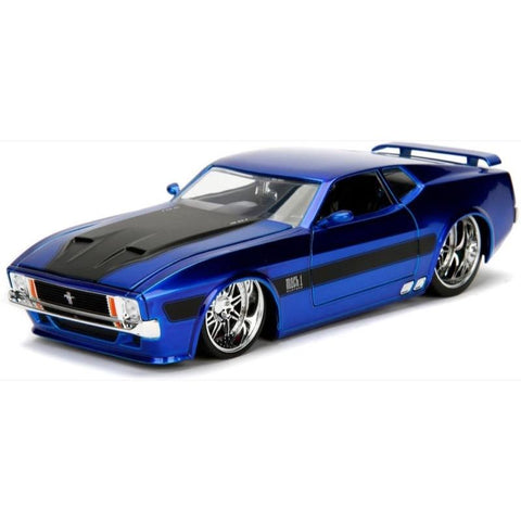 Jada 1/24 scale diecast car model of a 1973 Ford Mustang Mach 1 - Blue And Black - Bigtime Muscle