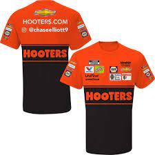 NASCAR T-SHIRT Chase Elliott Hendrick Motorsports Team Collection Orange Hooters Sublimated Pit Crew T-Shirt