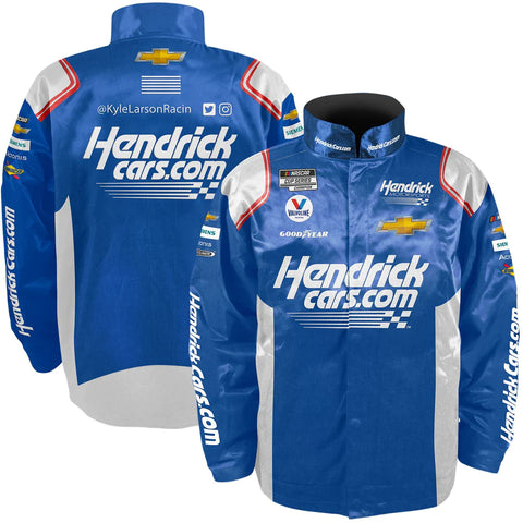 nascar jackets Kyle Larson  2022 Hendrick Motorsports Team Collection Navy Hendrickcars.com Nylon Uniform Full-Snap Jacket