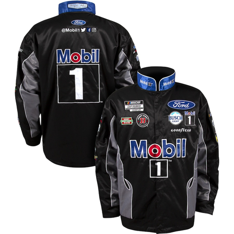 NASCAR JACKET 2021- Kevin Harvick Stewart-Haas Racing Team Collection Black Mobil 1 Nylon Uniform Full-Snap Jacket