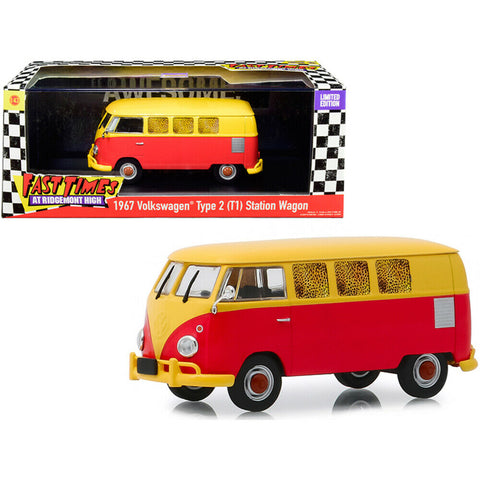 GREENLIGHT 1/43 1967 Volkswagen Type 2 (T1) Station Wagon Bus Yellow and Red Fast Times at 1