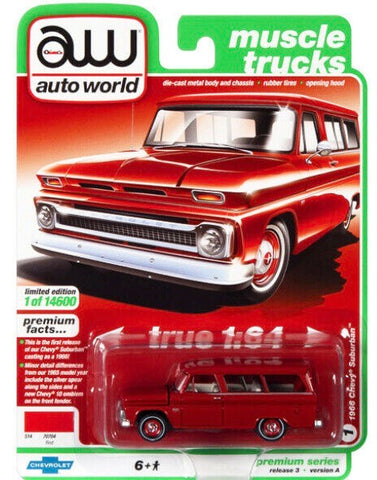 Auto world 1/64 Muscle Trucks 2021-1966 Chevrolet Suburban Red - White Interior