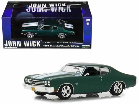 GREENLIGHT 1/43 1970 Chevrolet Chevelle SS 396 Green with White Stripes "John Wick" (2014) Movie die cast model car by Greenlight.