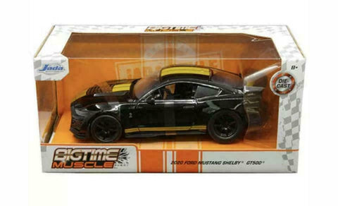 Jada -1/24 scale diecast car model of 2020 Ford Mustang Shelby GT500 Gloss Black With Gold Stripes "Bigtime Muscle" die cast model car