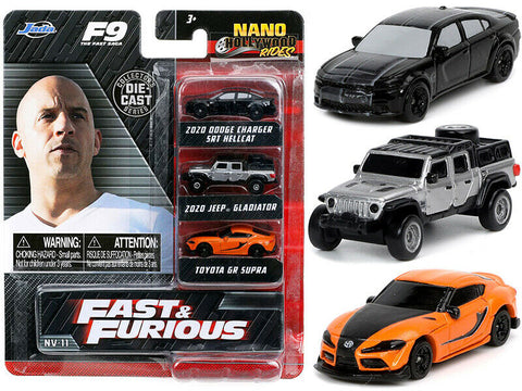 Jada Nano - 32481 Fast & Furious 9" (2021) Movie 3 piece Set "Nano Hollywood Rides" die cast model cars.